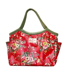 Cath Kidston Oilcloth Floral Shoulder Bag Tote Red Green Side Pockets